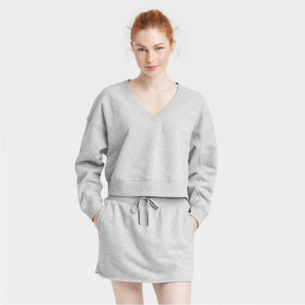 JoyLab - Women's French Terry V-Neck Sweatshirt Heather Gray size XS NWT